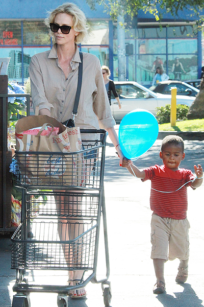 Charlize Theron with her little man, adorable son Jackson at the grocery store in Hollywood