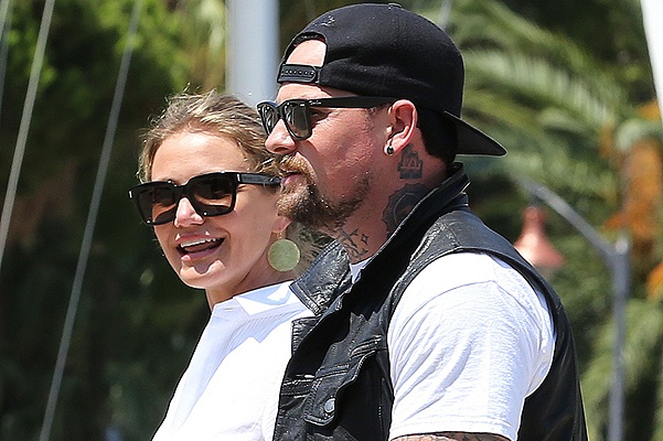 Cameron Diaz and Benji Madden spotted leaving their holiday yacht