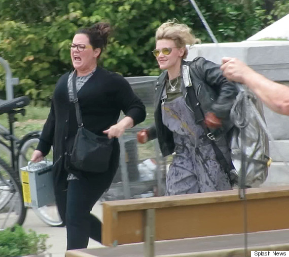 Melissa McCarthy, Kate McKinnon, and Kristin Wiig, 1st day ever filming Ghostbusters in Boston together