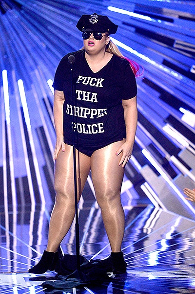 LOS ANGELES, CA - AUGUST 30:  (EDITORS NOTE: Image contains profanity.) Actress Rebel Wilson speaks onstage during the 2015 MTV Video Music Awards at Microsoft Theater on August 30, 2015 in Los Angeles, California.  (Photo by Kevork Djansezian/Getty Images) 