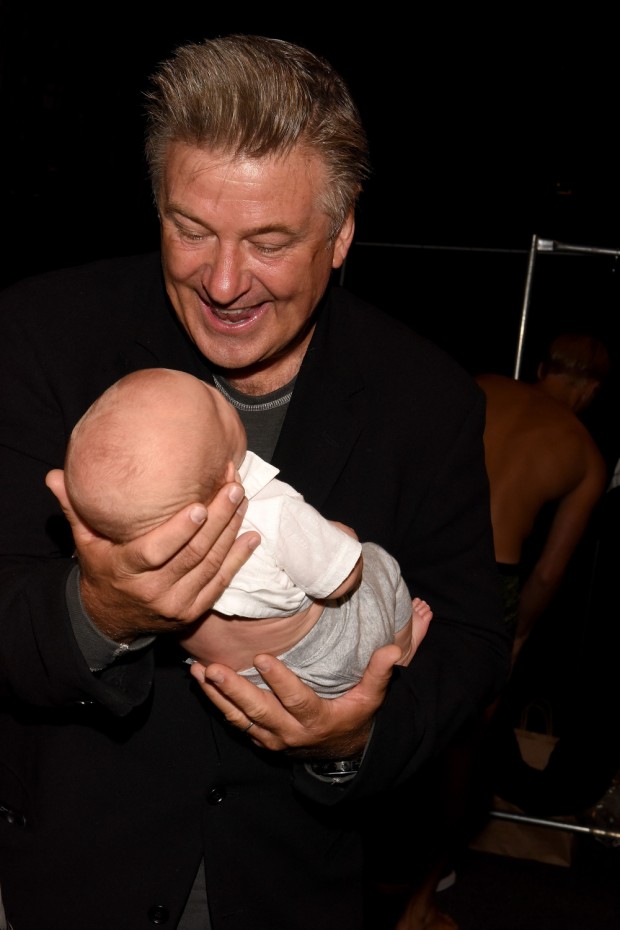NEW YORK, NY - SEPTEMBER 15: Actor Alec Baldwin and son Rafael Baldwin backstage at Carmen Marc Valvo Women's and Men's Collection S/S 2016 during New York Fashion Week: The Shows at The Arc, Skylight at Moynihan Station on September 15, 2015 in New York City.  (Photo by Vivien Killilea/Getty Images for Carmen Marc Valvo) ORG XMIT: 576762561 ORIG FILE ID: 488345358 