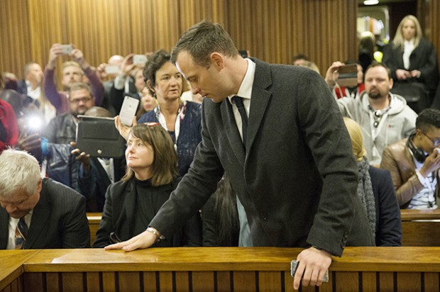 PRETORIA, SOUTH AFRICA - JULY 6: Paralympian athlete Oscar Pistorius, accused of the murder of his girlfriend Reeva Steenkamp three years ago, arrives for a hearing in his murder trial on July 6, 2016 at the High Court in Pretoria, South Africa.  (Photo by Marco Longari - Pool/Getty Images) 