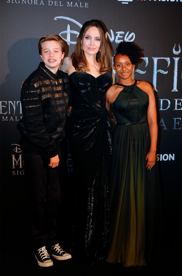 Mandatory Credit: Photo by Domenico Stinellis/AP/Shutterstock (10438454e) Actress Angelina Jolie arrives with her daughter Maddox Chivan, right, and son Shiloh, for the European premiere of the film 'Maleficient: mistress of evil', in Rome Maleficent Premiere, Rome, Italy - 07 Oct 2019 