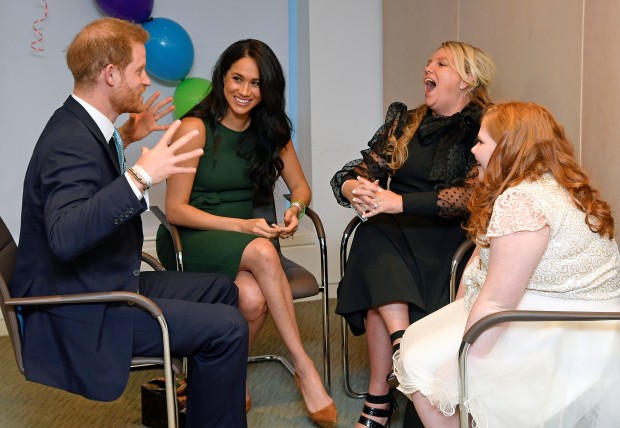 LONDON, ENGLAND - OCTOBER 15: Prince Harry, Duke of Sussex and Meghan, Duchess of Sussex talk with Milky Sutherland and her mother Angela as they attend the WellChild awards pre-Ceremony reception at Royal Lancaster Hotel on October 15, 2019 in London, England. (Photo by Toby Melville - WPA Pool/Getty Images) 