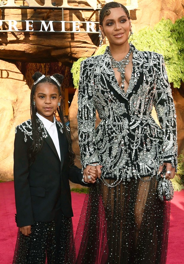 Mandatory Credit: Photo by Chris Pizzello/Invision/AP/Shutterstock (10331318ag) Beyonce, Blue Ivy Carter. Beyonce, right, and her daughter Blue Ivy Carter arrive at the world premiere of "The Lion King", at the Dolby Theatre in Los Angeles World Premiere of "The Lion King" - Red Carpet, Los Angeles, USA - 09 Jul 2019 
