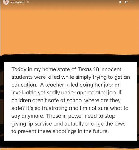 Селена Гомес убита горем из-за стрельбы в школе в Техасе - 1