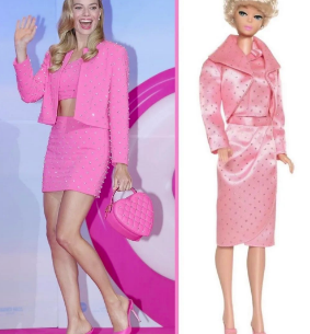 Марго Робби в культовом костюме куклы Барби на пресс-конференции Южной Корее - 1