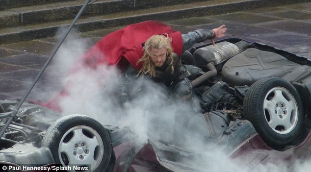 Crushing: Hemsworth makes a bonecrushing entrance to the scene