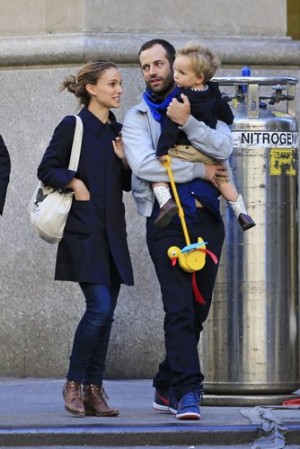 EXCLUSIVE: Natalie Portman and Benjamin Millepied take son Aleph Portman-Millepied for a walk in New York City