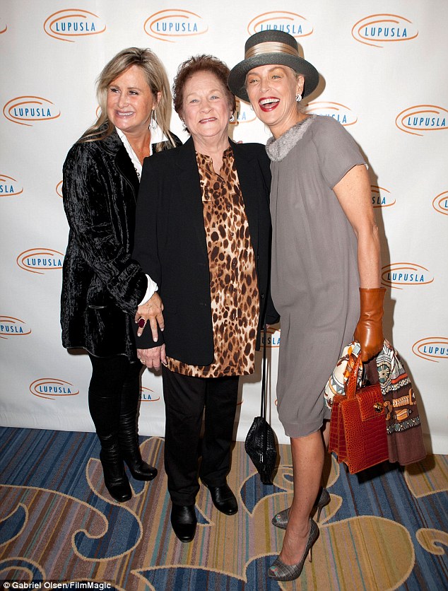 Family affair: Sharon was joined at the Lupus LA luncheon by her sister Kelly Stone and her mother Dorothy Stone